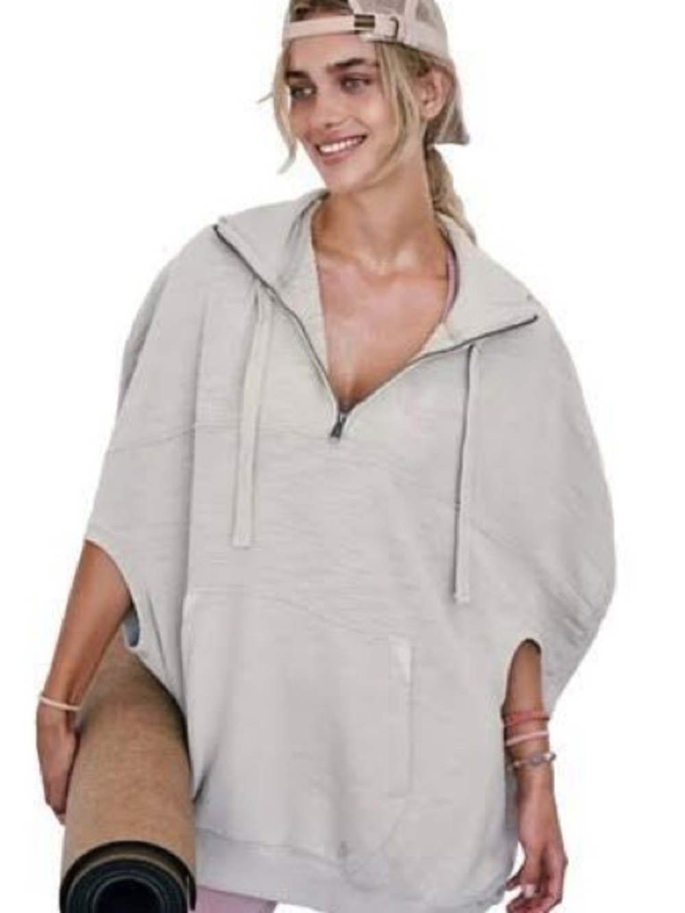 FP Movement Free People Cocoon Half-Zip Hooded Pullover Tunic Tan Beige Size M